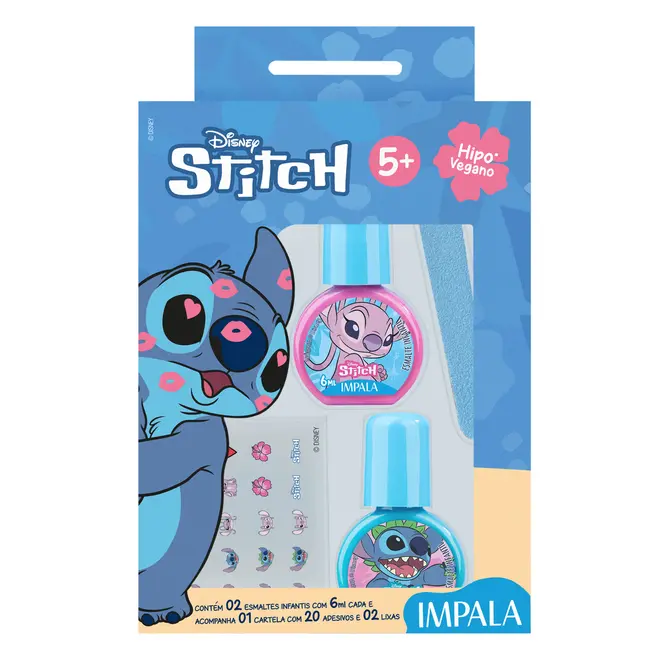 IMPALA KIT INFANTIL STITCH 2 ESMALTES E LIXA E ADESIVO DE UNHA