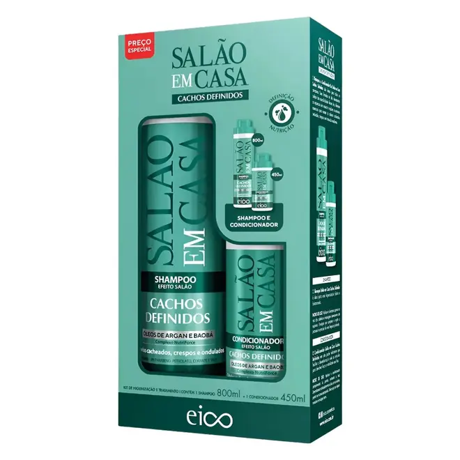 EICO KIT SHAMPOO 800ML E CONDICIONADOR 450ML SALÃO EM CASAS CACHOS 1250ML
